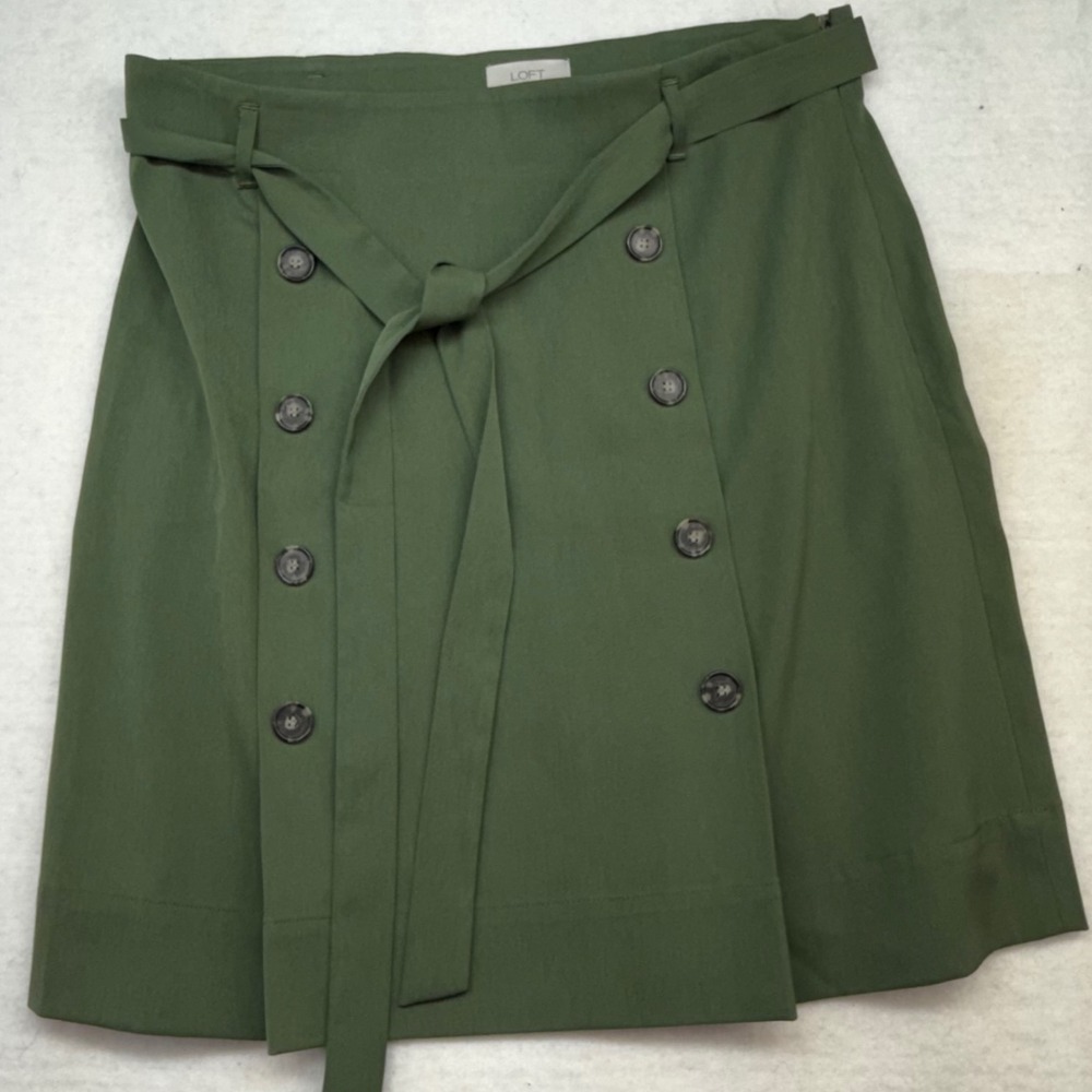 Loft Outlet Women's Olive Green Skirt Size 12 Button A Line Tie Belt Career